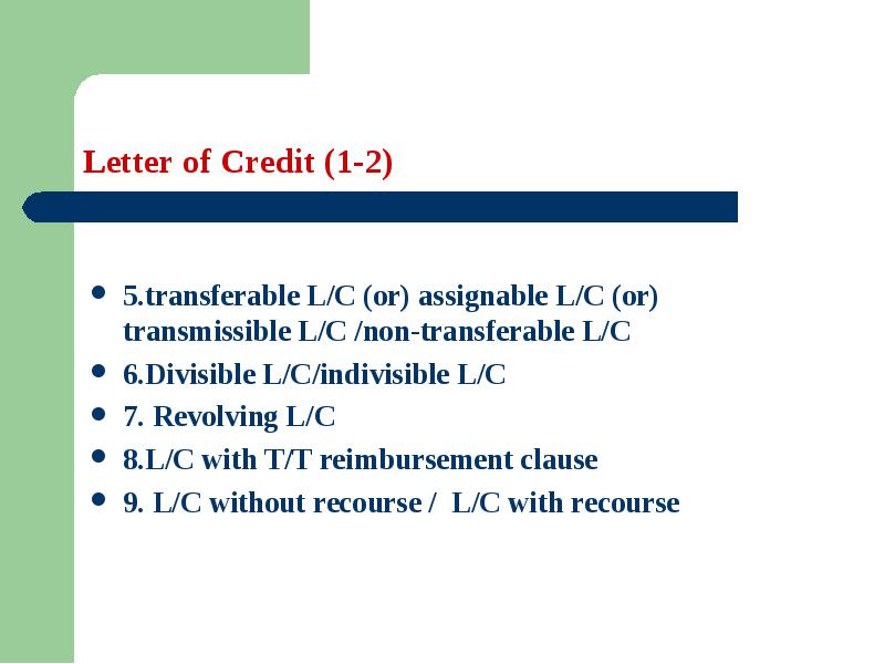 Letter Of Credit Learning Objectives